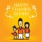 Happy Thanks Giving with family cute cartoon on orange background