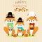 Happy Thanks giving vector fox family pilgrims hand lerttering