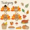 Happy Thanks giving vector little cute turkey pilgrims and red i