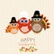 Happy Thanks giving vector owls family.