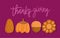 Happy thanksgiving, autumn pumpkin acorn flower and pine cone banner