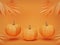 Happy Thanksgiving background with pumpkins and leaves. Minimal autumn concept. 3d rendering