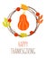 Happy Thanksgiving card with autumn leaves, pumpkin and branches on white background. Vector