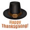Happy Thanksgiving card, poster, background with piligrim hat.