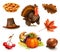 Happy Thanksgiving cartoon character and objects. Vector icon set