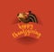 Happy Thanksgiving cartoon turkey behind banner design
