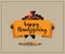 Happy Thanksgiving cartoon turkey holding banner design