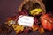 Happy Thanksgiving cornucopia wicker basket closeup