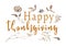 Happy Thanksgiving Day celebrations greeting card design with hanging maple leaves and flowers on grey background.