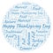 Happy Thanksgiving Day in a circle shape word cloud.