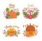 Happy thanksgiving day, collection lettering mushroom pumpkin acorn flowers decoration