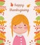 Happy thanksgiving day cute girl autumnal foliage decoration