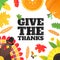 Happy thanksgiving day flat style design poster vector illustration with turkey, text, autumn leaves, sunflower, corn and pumpkin