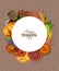 Happy Thanksgiving Day greeting card with pumpkin, autumn leaves, pilgrim hat and space for your text.