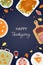 Happy Thanksgiving Day poster with cute Thanksgivings symbol. Dinner top view