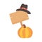 Happy thanksgiving day pumpkin wooden sign pilgrim hat