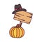 Happy thanksgiving day pumpkin wooden sign pilgrim hat