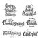 Happy Thanksgiving Day vector lettering set. Handwritten greeting card template for Thanksgiving day. Isolated typography print.