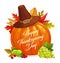 Happy Thanksgiving day vector poster with pumpkin