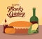 Happy thanksgiving day with wine cake honey corn and candle vector design