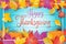 Happy Thanksgiving fall leaves and pumpkin wood background Illustration wallpaper