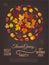 Happy Thanksgiving Flyer with colorful leaves, pumpkins and fresh fruit