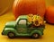 Happy thanksgiving, green truck, sunflower delivery, orange pumpkins