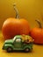 Happy Thanksgiving, green truck sunflower delivery, pumpkins