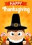 Happy Thanksgiving, greeting card, poster or flyer for holiday. Funny Thanksgiving turkeys and pilgrim boy