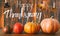 Happy thanksgiving greeting card with traditional pumpkins