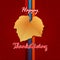Happy Thanksgiving, handwriting message with fabric texture backdrop and vine leave