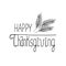 Happy thanksgiving lettering, spikelets hand drawn in doodle style. composition for design card, poster, sticker. vector,