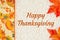 Happy Thanksgiving message with a red and orange fall leaves border autumn