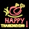 Happy Thanksgiving neon sign on black background.