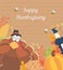 Happy thanksgiving poster turkey wine bottle pumpkin cake bees foliage