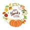 Happy Thanksgiving Pumpkin wreath Text for Thanksgiving day autumn leaves Fall banner