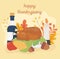 Happy thanksgiving roasted turkey wine acorn corn apple candle foliage celebration