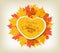 Happy Thanksgiving sticker, heart shape label beautiful maple leaves