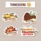 Happy Thanksgiving Sticker or Label Set With Pumpkins, Acorns, Turkey Bird, and Colorful