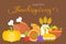 Happy thanksgiving typographic and food such as turkey,cornucopia,wheat,grapes,wine