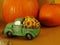 Happy thankstiving, green truck, sunflower delivery, orange pumpkins