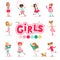 Happy And Their Expected Classic Behavior With Girly Games And Pink Dresses Set Of Traditional Female Kid Role