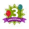 Happy third birthday badge vector icon.