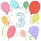 Happy third birthday. Colorful balloon greeting card