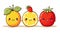 Happy three fruits smiling cartoon