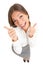 Happy thumbs up success woman isolated