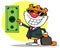 Happy tiger keeps dollar and business briefcase