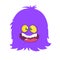 Happy tiny cartoon furry purple monster. Vector illustration.