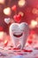 Happy tooth figurine with heart. Selective focus.