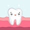 Happy tooth in the gums. Vector illustration in cartoon style. Cute character